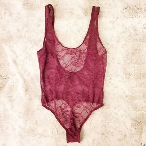Victoria's Secret Maroon Lace Bodysuit | XS